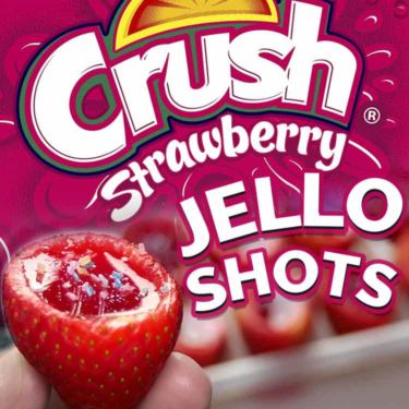 STRAWBERRY CRUSH JELLO SHOTS - Real Strawberries, Vodka, Strawberry Jello, Colored Sugar Crystals