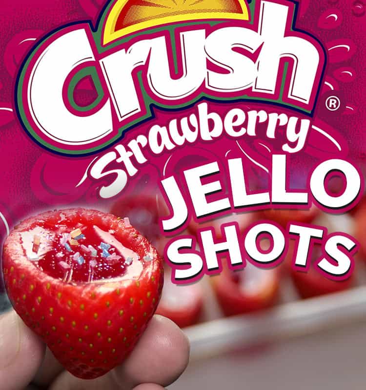 STRAWBERRY CRUSH JELLO SHOTS - Real Strawberries, Vodka, Strawberry Jello, Colored Sugar Crystals