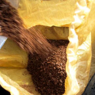 coffee beans in giant tea bag