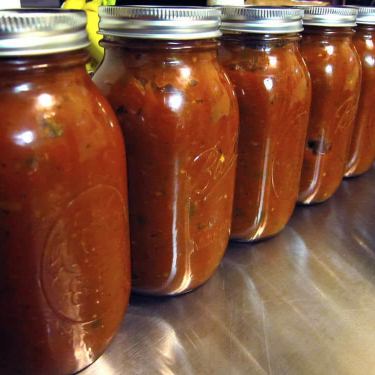mason jars of homemade marinara sauce